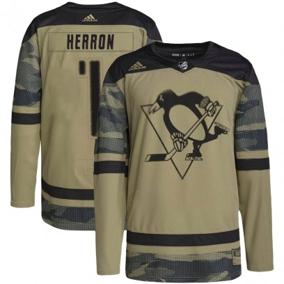 Youth Authentic Pittsburgh Penguins Denis Herron Adidas Military Appreciation Practice Jersey - Camo