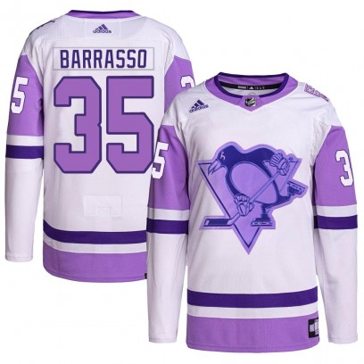 Men's Authentic Pittsburgh Penguins Tom Barrasso Adidas Hockey Fights Cancer Primegreen Jersey - White/Purple