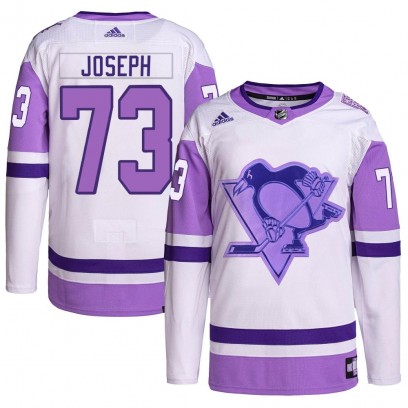 Men's Authentic Pittsburgh Penguins Pierre-Olivier Joseph Adidas Hockey Fights Cancer Primegreen Jersey - White/Purple