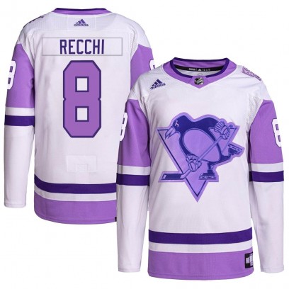 Men's Authentic Pittsburgh Penguins Mark Recchi Adidas Hockey Fights Cancer Primegreen Jersey - White/Purple
