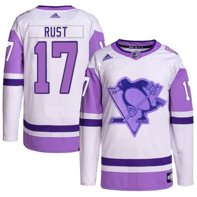 Men's Authentic Pittsburgh Penguins Bryan Rust Adidas Hockey Fights Cancer Primegreen Jersey - White/Purple