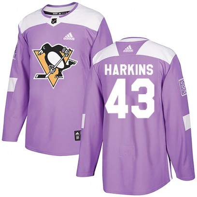 Men's Authentic Pittsburgh Penguins Jansen Harkins Adidas Fights Cancer Practice Jersey - Purple