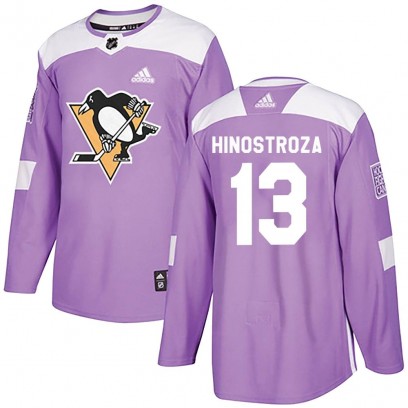 Men's Authentic Pittsburgh Penguins Vinnie Hinostroza Adidas Fights Cancer Practice Jersey - Purple