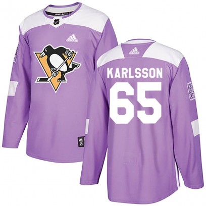 Men's Authentic Pittsburgh Penguins Erik Karlsson Adidas Fights Cancer Practice Jersey - Purple
