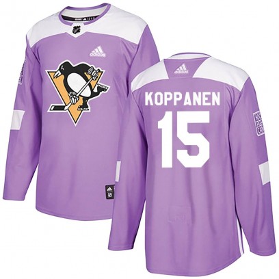 Men's Authentic Pittsburgh Penguins Joona Koppanen Adidas Fights Cancer Practice Jersey - Purple