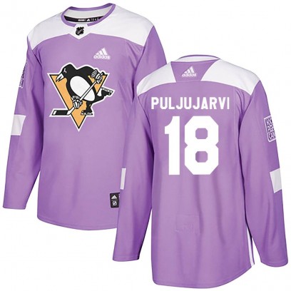 Men's Authentic Pittsburgh Penguins Jesse Puljujarvi Adidas Fights Cancer Practice Jersey - Purple