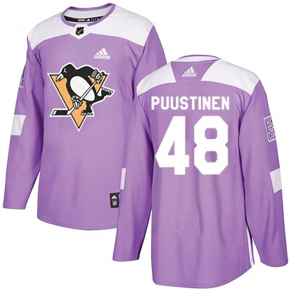 Men's Authentic Pittsburgh Penguins Valtteri Puustinen Adidas Fights Cancer Practice Jersey - Purple