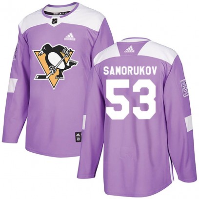 Men's Authentic Pittsburgh Penguins Dmitri Samorukov Adidas Fights Cancer Practice Jersey - Purple