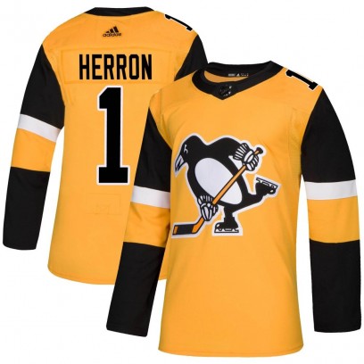 Youth Authentic Pittsburgh Penguins Denis Herron Adidas Alternate Jersey - Gold