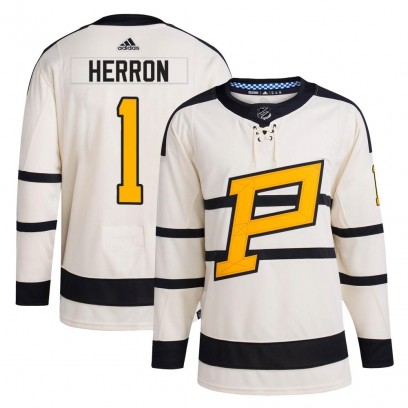 Men's Authentic Pittsburgh Penguins Denis Herron Adidas 2023 Winter Classic Jersey - Cream