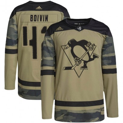 Men's Authentic Pittsburgh Penguins Leo Boivin Adidas Military Appreciation Practice Jersey - Camo