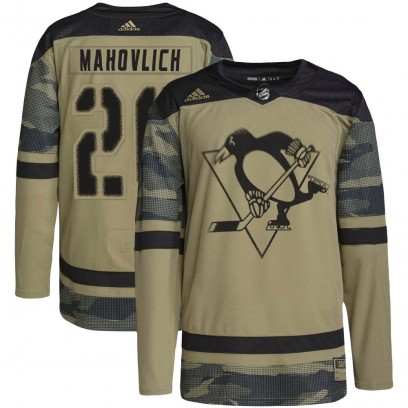 Men's Authentic Pittsburgh Penguins Peter Mahovlich Adidas Military Appreciation Practice Jersey - Camo