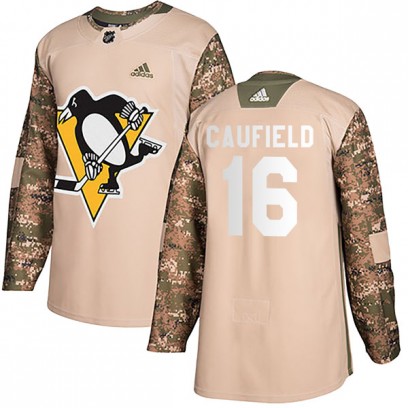 Youth Authentic Pittsburgh Penguins Jay Caufield Adidas Veterans Day Practice Jersey - Camo