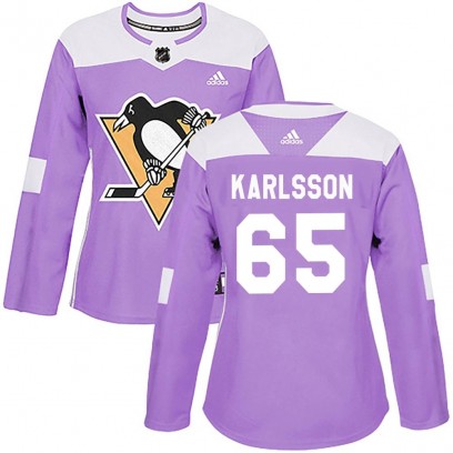 Women's Authentic Pittsburgh Penguins Erik Karlsson Adidas Fights Cancer Practice Jersey - Purple