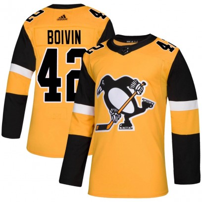 Men's Authentic Pittsburgh Penguins Leo Boivin Adidas Alternate Jersey - Gold