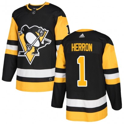 Men's Authentic Pittsburgh Penguins Denis Herron Adidas Home Jersey - Black
