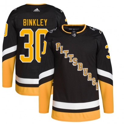 Men's Authentic Pittsburgh Penguins Les Binkley Adidas 2021/22 Alternate Primegreen Pro Player Jersey - Black