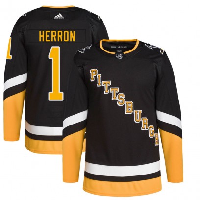 Men's Authentic Pittsburgh Penguins Denis Herron Adidas 2021/22 Alternate Primegreen Pro Player Jersey - Black
