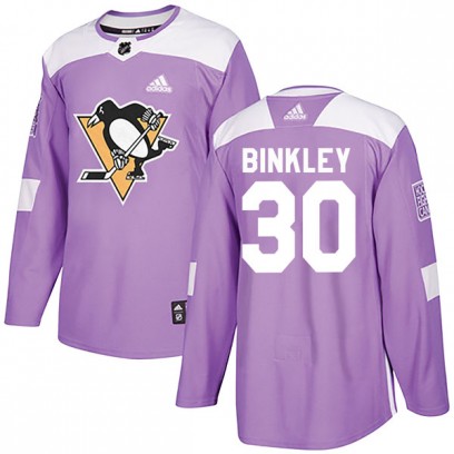 Youth Authentic Pittsburgh Penguins Les Binkley Adidas Fights Cancer Practice Jersey - Purple