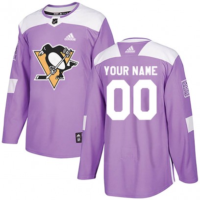Youth Authentic Pittsburgh Penguins Custom Adidas Custom Fights Cancer Practice Jersey - Purple