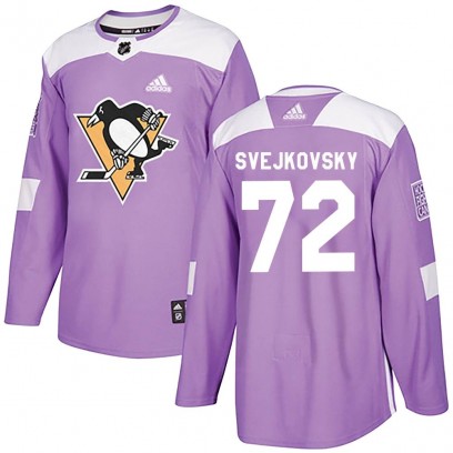 Youth Authentic Pittsburgh Penguins Lukas Svejkovsky Adidas Fights Cancer Practice Jersey - Purple