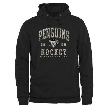 Men's Pittsburgh Penguins Camo Stack Pullover Hoodie - Black
