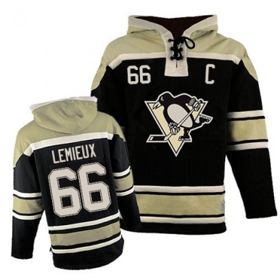 Youth Authentic Pittsburgh Penguins Mario Lemieux Old Time Hockey Sawyer Hooded Sweatshirt - Black