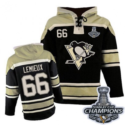 Youth Authentic Pittsburgh Penguins Mario Lemieux Old Time Hockey Sawyer Hooded Sweatshirt 2016 Stanley Cup Champions - Black