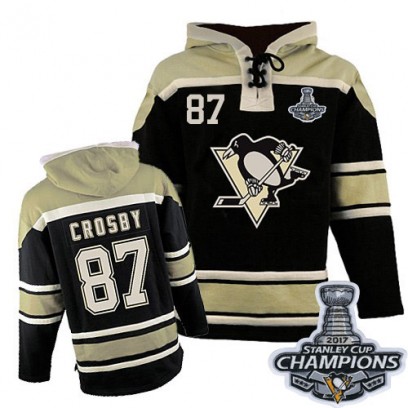 Youth Authentic Pittsburgh Penguins Sidney Crosby Old Time Hockey Sawyer Hooded Sweatshirt 2016 Stanley Cup Champions - Black